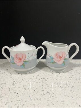 Vintage SALTERA HIMARK Victorian Rose Sugar Creamer Set Japan 1985 Floral